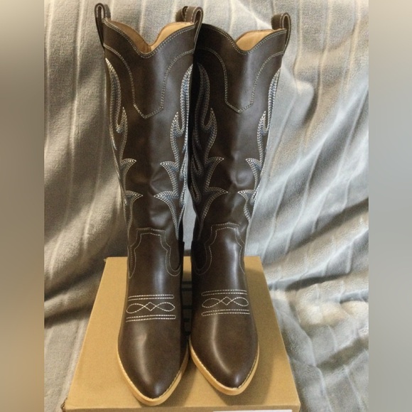 IDIFU IN2 Cowgirl Western Boots Mid Calf Chunky Low Heel Pointed Toe Size 7.5 - Picture 2 of 12